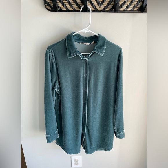Soft Surroundings Velvet Boyfriend Tunic Shirt - Teal - Medium - Picture 5 of 13